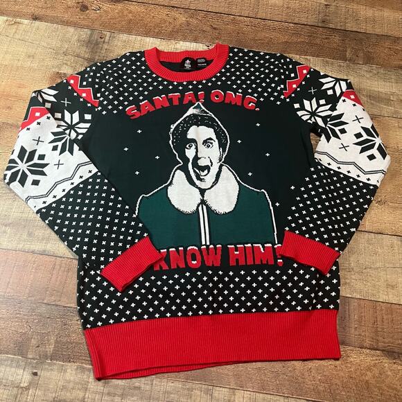 Buddy the Elf Santa I know Him Unisex Holiday Ugly Christmas Sweater Sz M - Picture 1 of 3